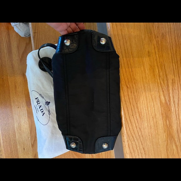 Prada Nero nylon and croc-finish leather satchel - Picture 9 of 12